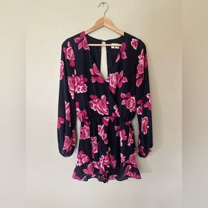 Show Me Your Mumu Rocky Floral Romper in Midnight Rose Sheer Sleeve Size M